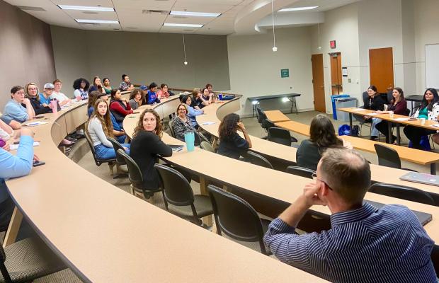 A picture of students in a classroom for the Science Transfer Community Event at the KU Edwards Campus.